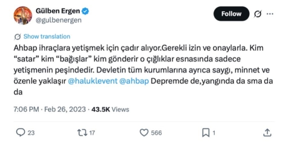 "AHBAPLAR SUÇ ÖRGÜTÜ" SORUŞTURMASINDA İFADE VEREN ÜNLÜLERİN GEÇMİŞTEKİ PAYLAŞIMLARI ORTAYA ÇIKTI HAYKO CEPKİN: "YOLLANAN YARDIMLARIN HESABINI VERECEKLERİNE İNANIYORUZ" MAHSUN KIRMIZIGÜL: "BAĞIŞTA BULUNMAK İSTİYORSANIZ AHBAP DERNEĞİNİN HESAPLARINA GÖNDEREBİLİRSİNİZ" ELÇİN SANGU: "GÖREVİNİ UNUTUP TİCARET YAPANA KIZALIM, CANLA BAŞLA YARDIM TOPLAYAN GÖNÜLLÜLERE KIZMAK SORU SORMAMI GEREKEN KISMI ISKALAMAYA SEBEP OLMASIN" GÜLBEN ERGEN: "AHBAP PLATFORMUNA YAPIN BAĞIŞLARINIZI. DEVLETİMİZDEN, ÇEVREMİZDEN, DÜNYADAN YARDIM İSTEMEKTEN, KÖY BAYIR GEZİP YALVARMAKTAN BEZDİK"