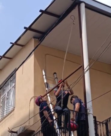 Adana'da tavana sıkışan güvercin itfaiye tarafından kurtarıldı