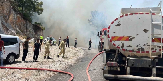 Alanya'da orman yangınına havadan ve karadan müdahale