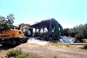 Bursa'da zeytinlikteki kaçak depo yıkıldı