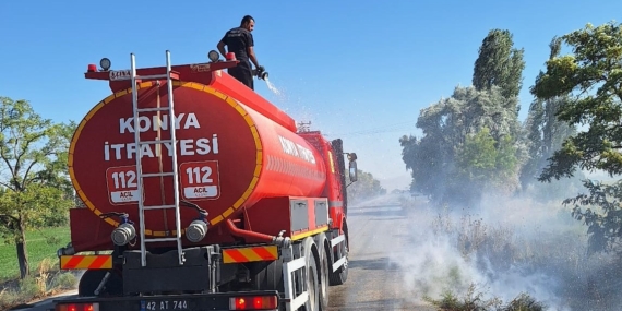 Konya'da ot yangını itfaiye müdahalesiyle söndürüldü