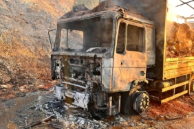 Manisa'da seyir halindeki tır alev aldı