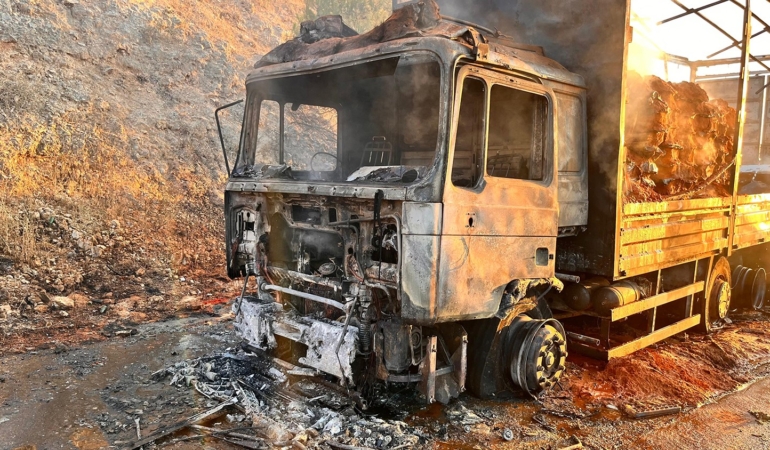 Manisa'da seyir halindeki tır alev aldı