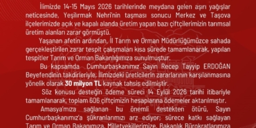 AMASYA'DA TAŞKINDAN ETKİLENEN ÇİFTÇİLERE 30 MİLYON TL ÖDEME YAPILDI