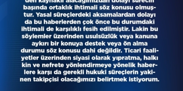 BAŞKAN OKANDAN: "BAHSİ GEÇEN İŞLETMEYLE ALAKALI HİÇ BİR ZAMAN RESMİ BİR ORTAKLIĞIM OLMAMIŞTIR"