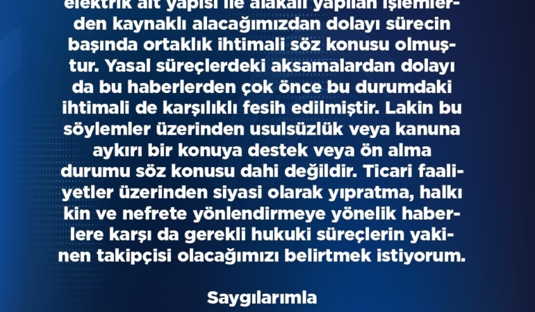 BAŞKAN OKANDAN: "BAHSİ GEÇEN İŞLETMEYLE ALAKALI HİÇ BİR ZAMAN RESMİ BİR ORTAKLIĞIM OLMAMIŞTIR"